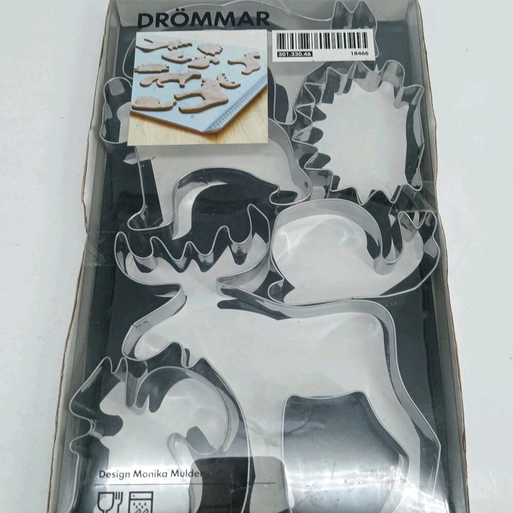 IKEA DROMMAR Animal Cookie Cutters Set of 6 Silver Metal Dishwasher Safe New